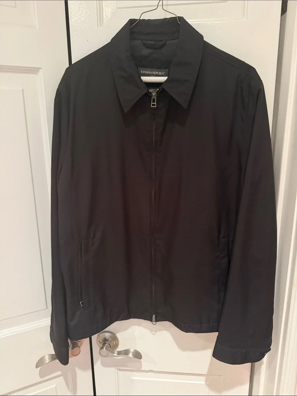 Banana Republic Men's Slick Feeling Material Black Zip-Front Jacket